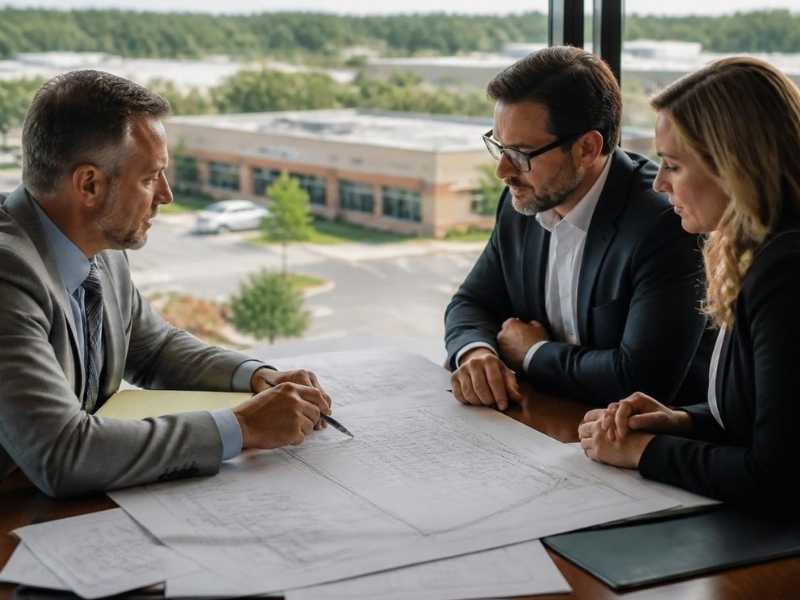 ALTA Table A review in Charlotte NC showing a surveyor and commercial property team selecting optional survey items for a real estate transaction.